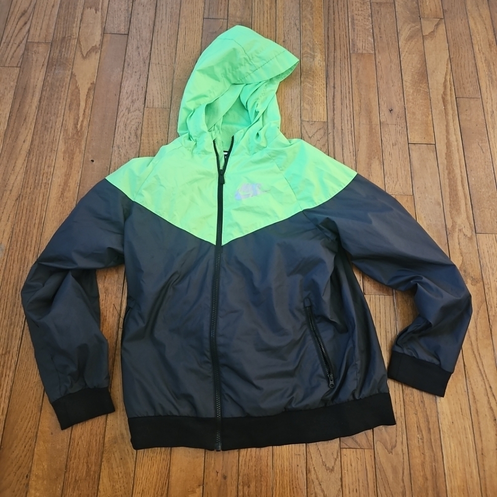 Nike Black Neon Green Windbreaker Jacket Coat Boys Youth Large